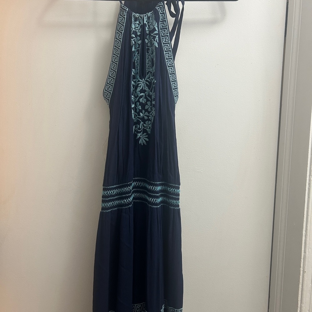 Hale Bob Navy and Teal Backless Dress